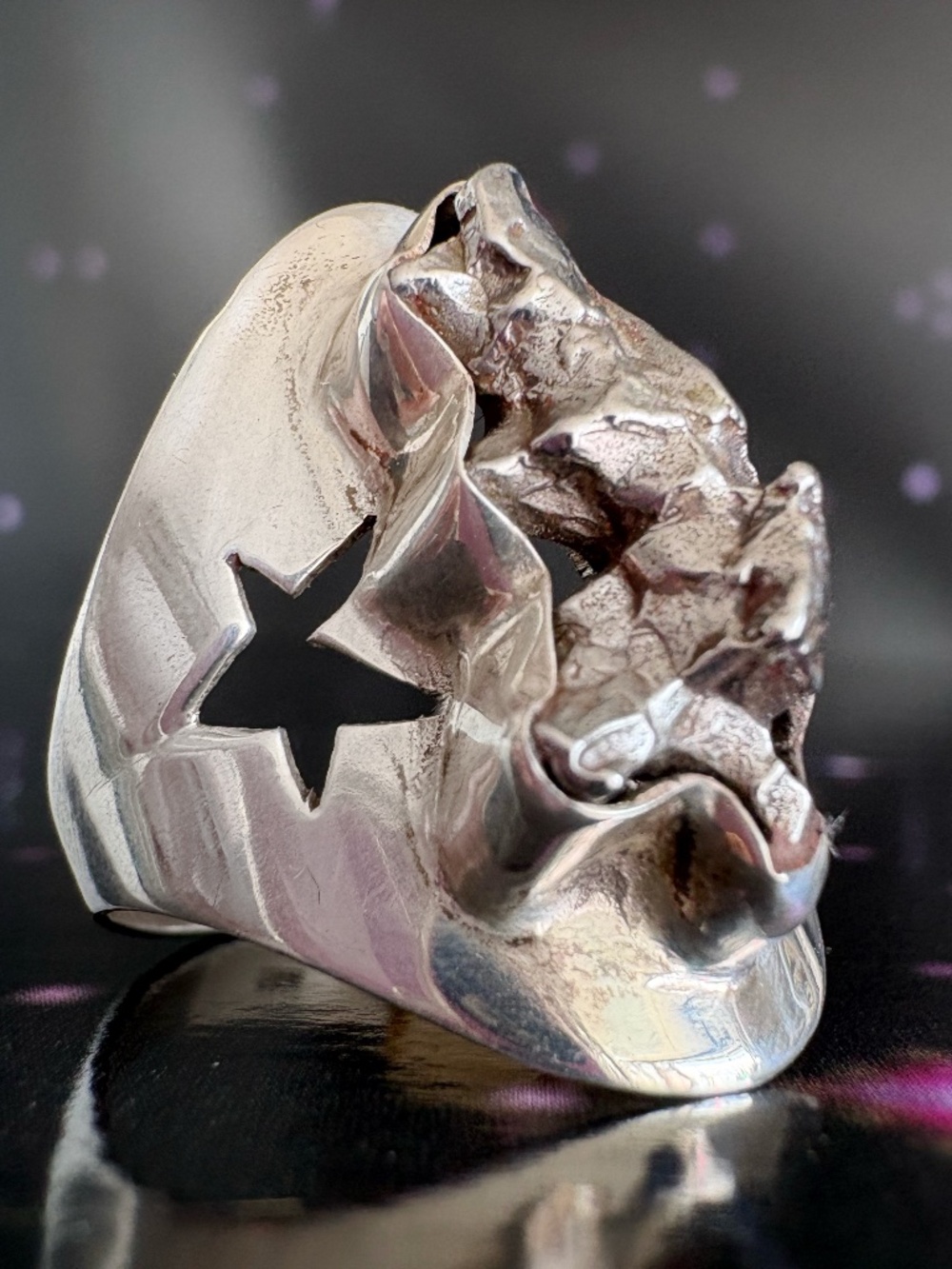 Meteorite Ring, size 8.5, Campo del Cielo, Stars, Wide band sterling silver